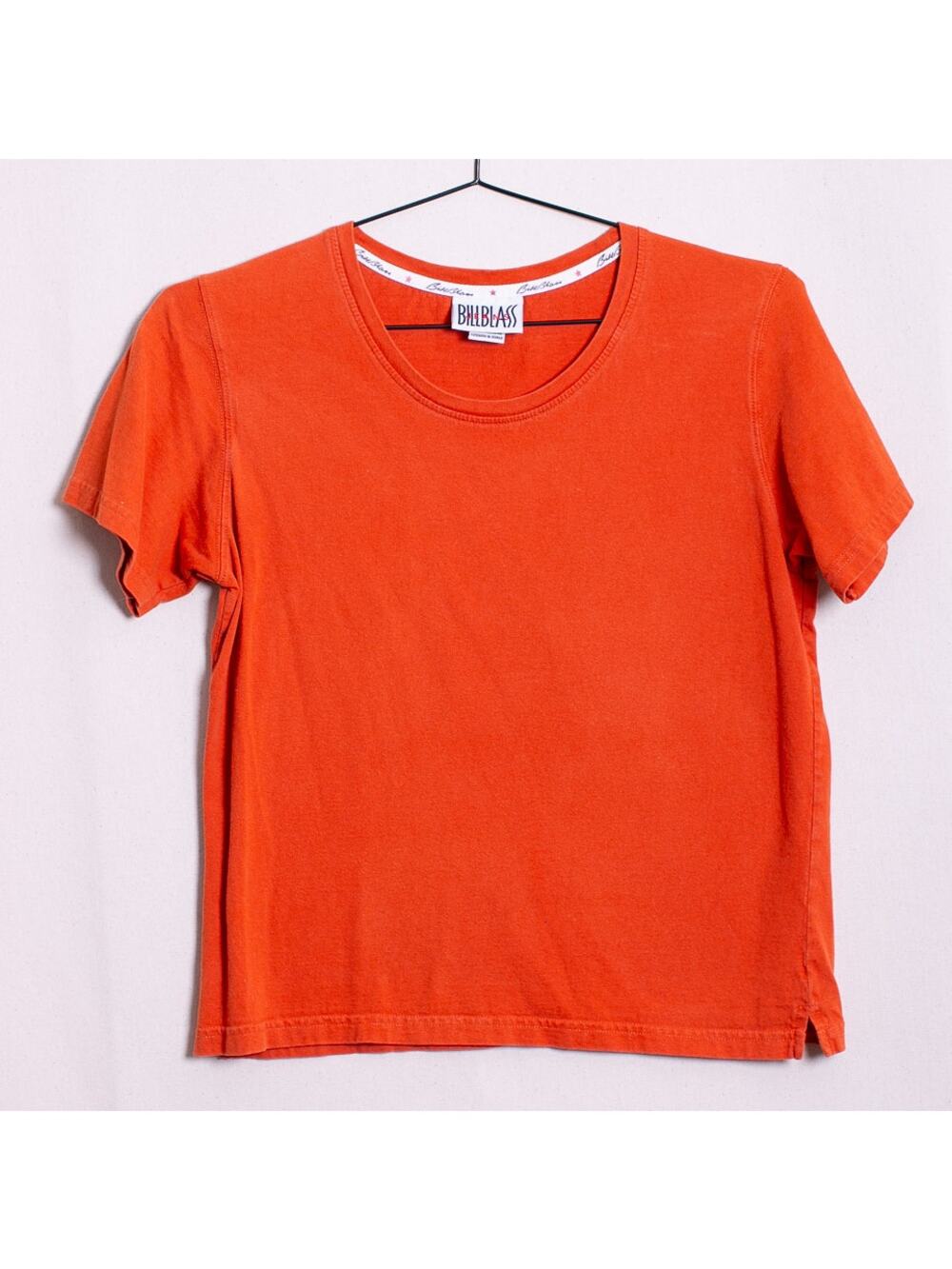 Bill Blass Jeans Orange Cotton Tee Size Small Vintage 90s Designer Crew Neck